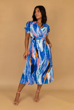 Chic Motion Rexa Blue & Pink Abstract Print Dress