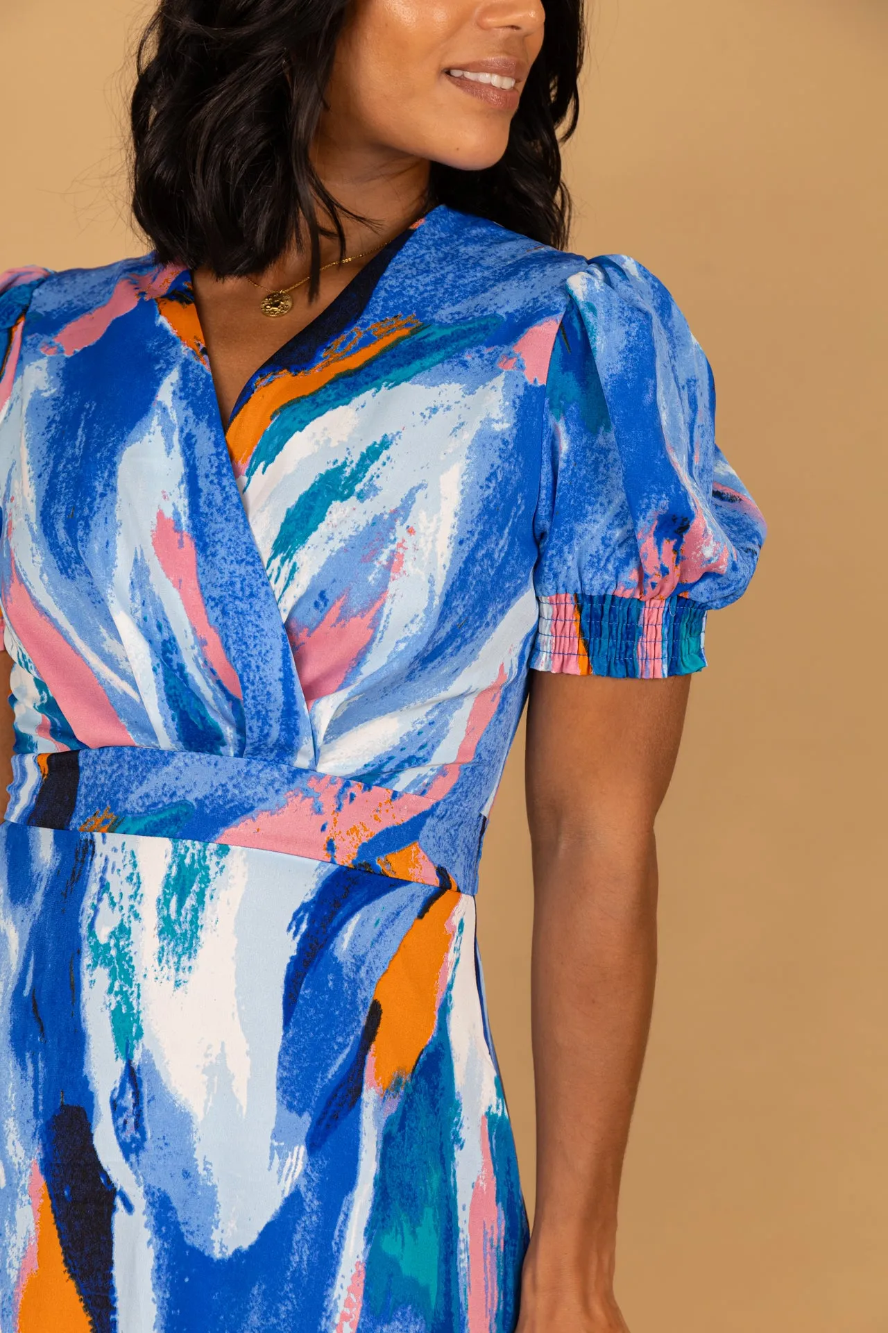 Floral design Soft Appeal Rexa Blue & Pink Abstract Print Dress