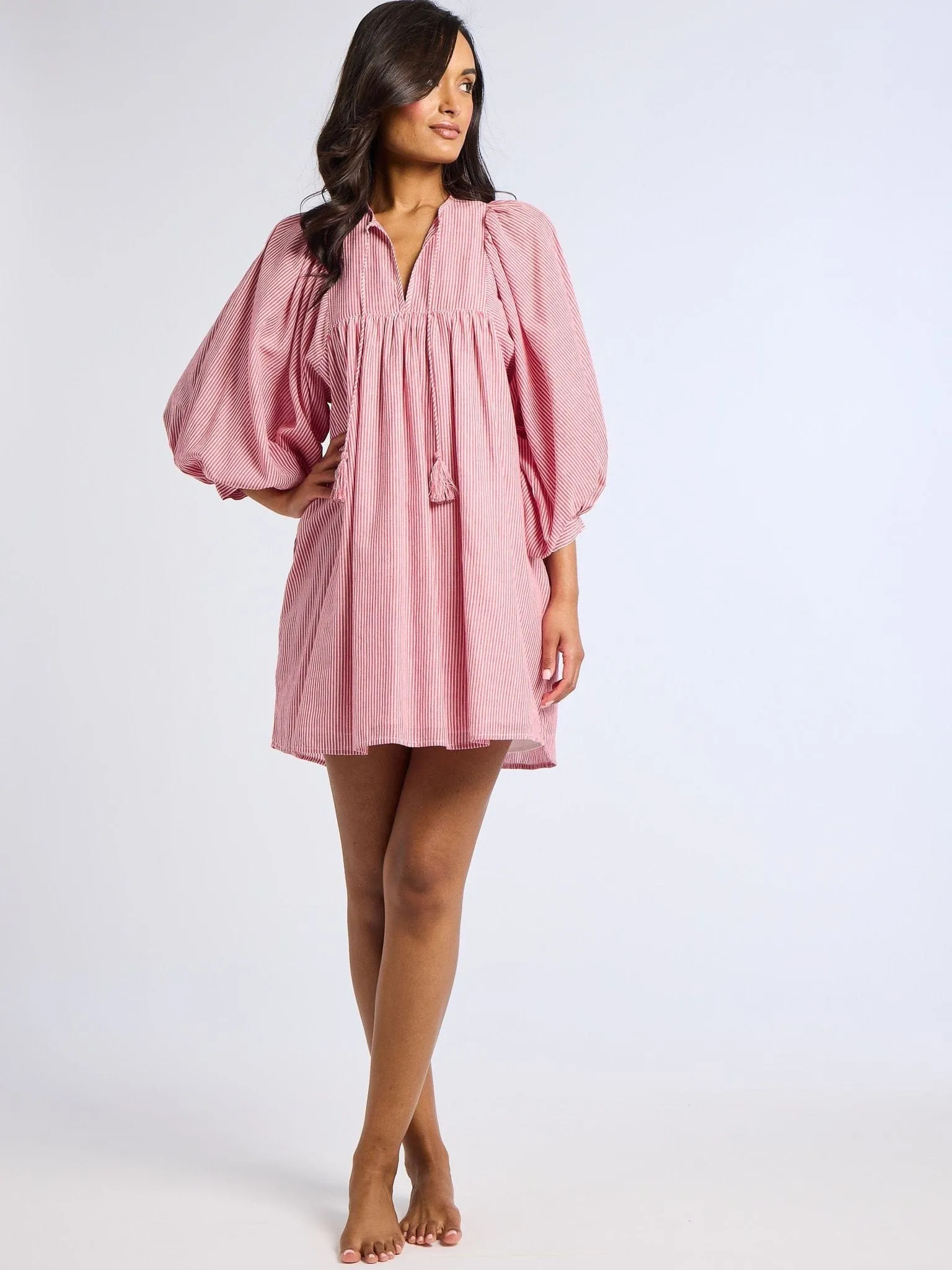 Daisy Dress in Tango Stripe Button-front