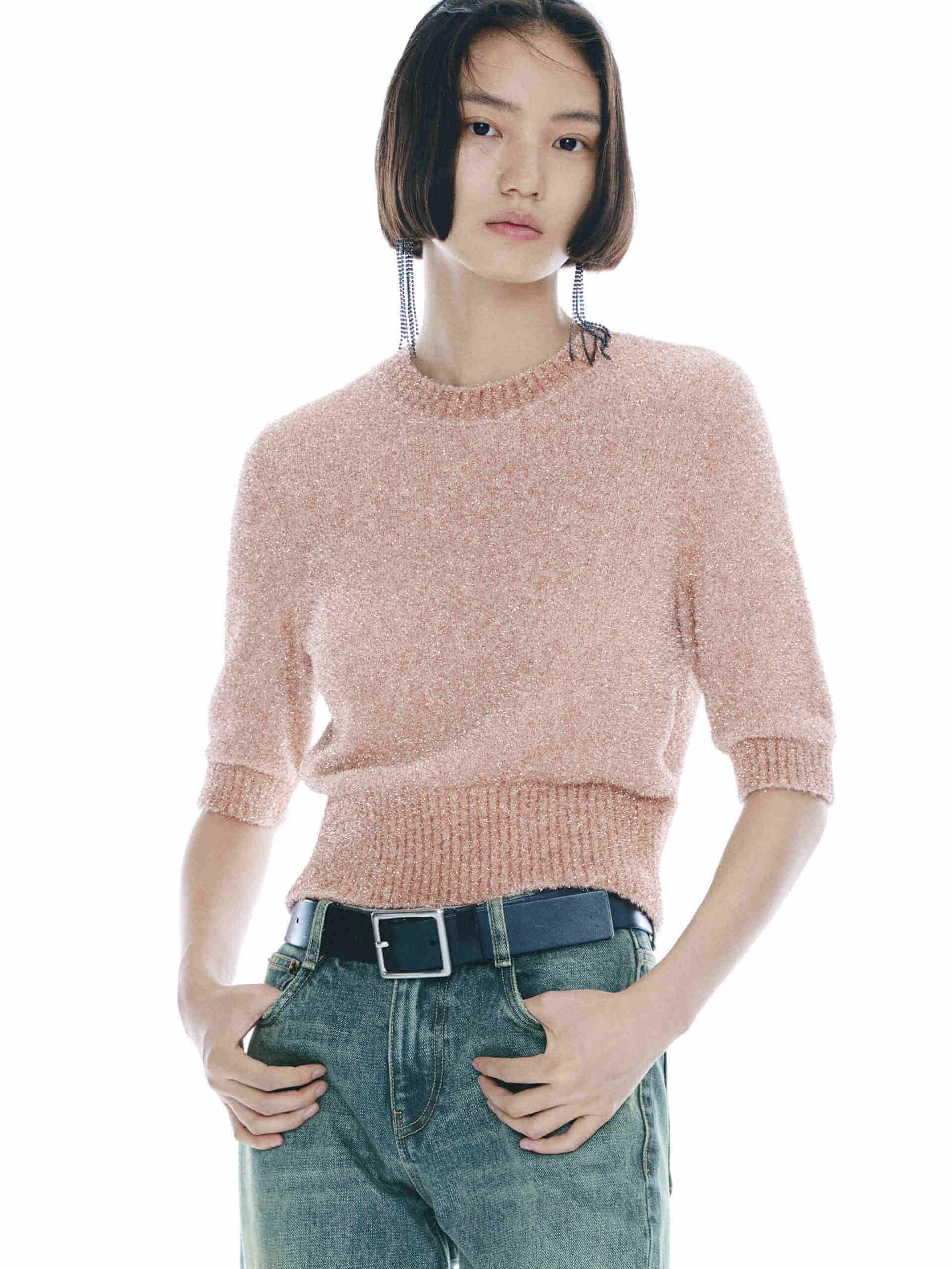 Durable Binding Ribbed Trim Knitted Top