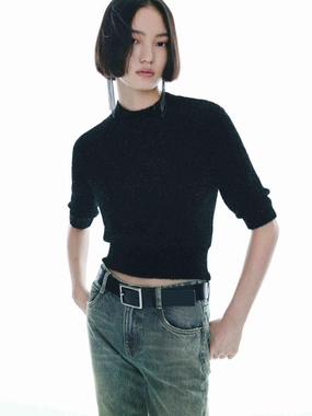 Layered Edge Detailing Abrasion Resistant Fabric Ribbed Trim Knitted Top
