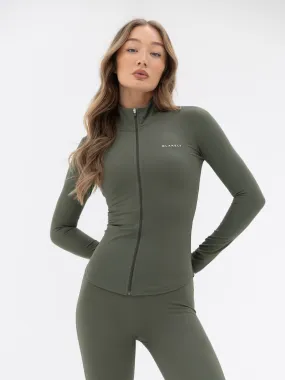 Ultimate Full Zip Jacket - Khaki Green Flexible Fiber Fill RubberizedTrim