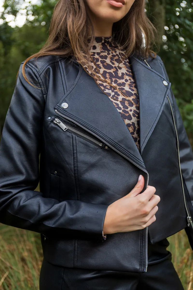 Riley Black Faux Leather Jacket Weatherproof Shell