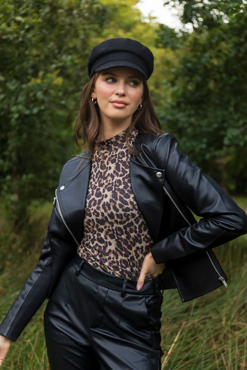Riley Black Faux Leather Jacket Lightweight Thermal Tech