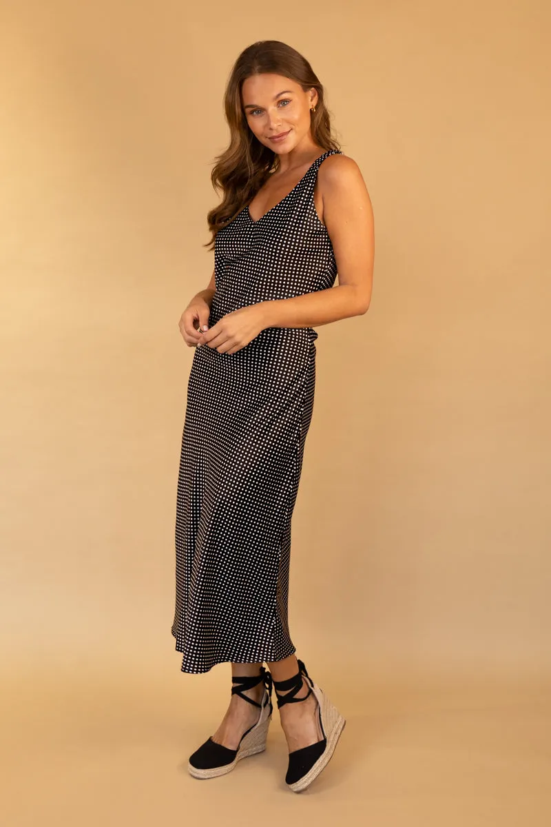 Comfortable and Soft Timeless-Classic Rochelle Black & White Polka Dot Midi Dress
