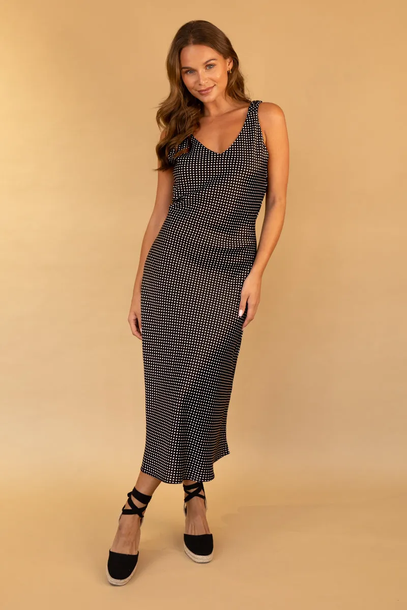 All-Purpose Wear Flattering Shape Look Rochelle Black & White Polka Dot Midi Dress