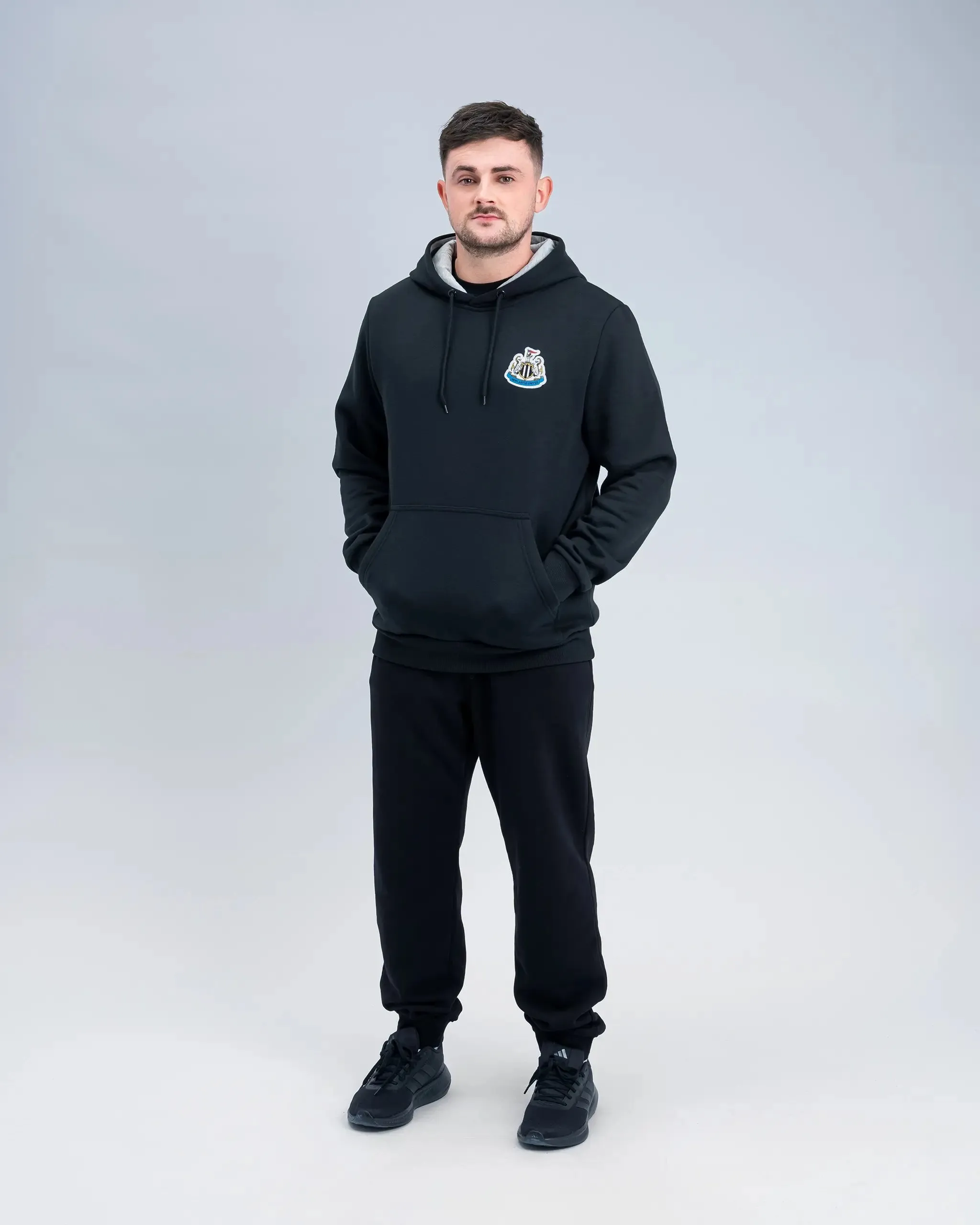 Newcastle United Men's Black Terrace Crest Hoodie Light Knitwear Trendy Knitwear