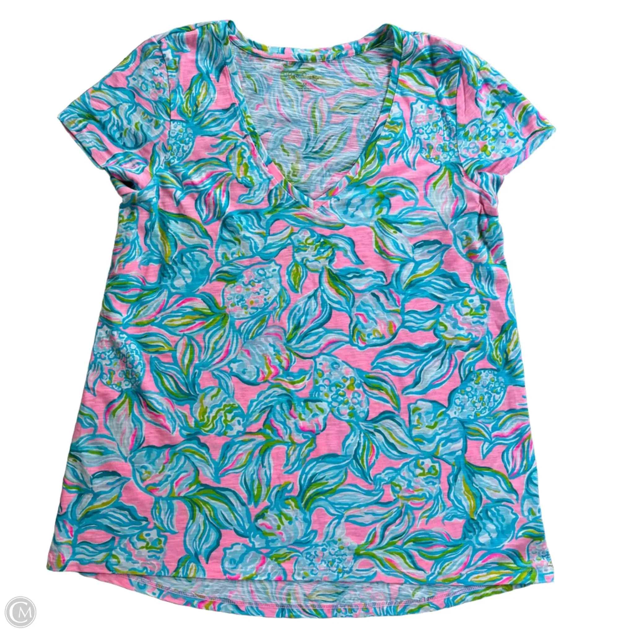 SoftenedNeckline Top Short Sleeve Designer By Lilly Pulitzer In Multi-colored, Size: M