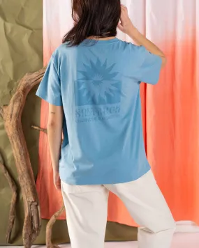 Roots  - Womens Oversized Short Sleeve T-Shirt - Blue Modern Comfort Style Moisture Management Fabric