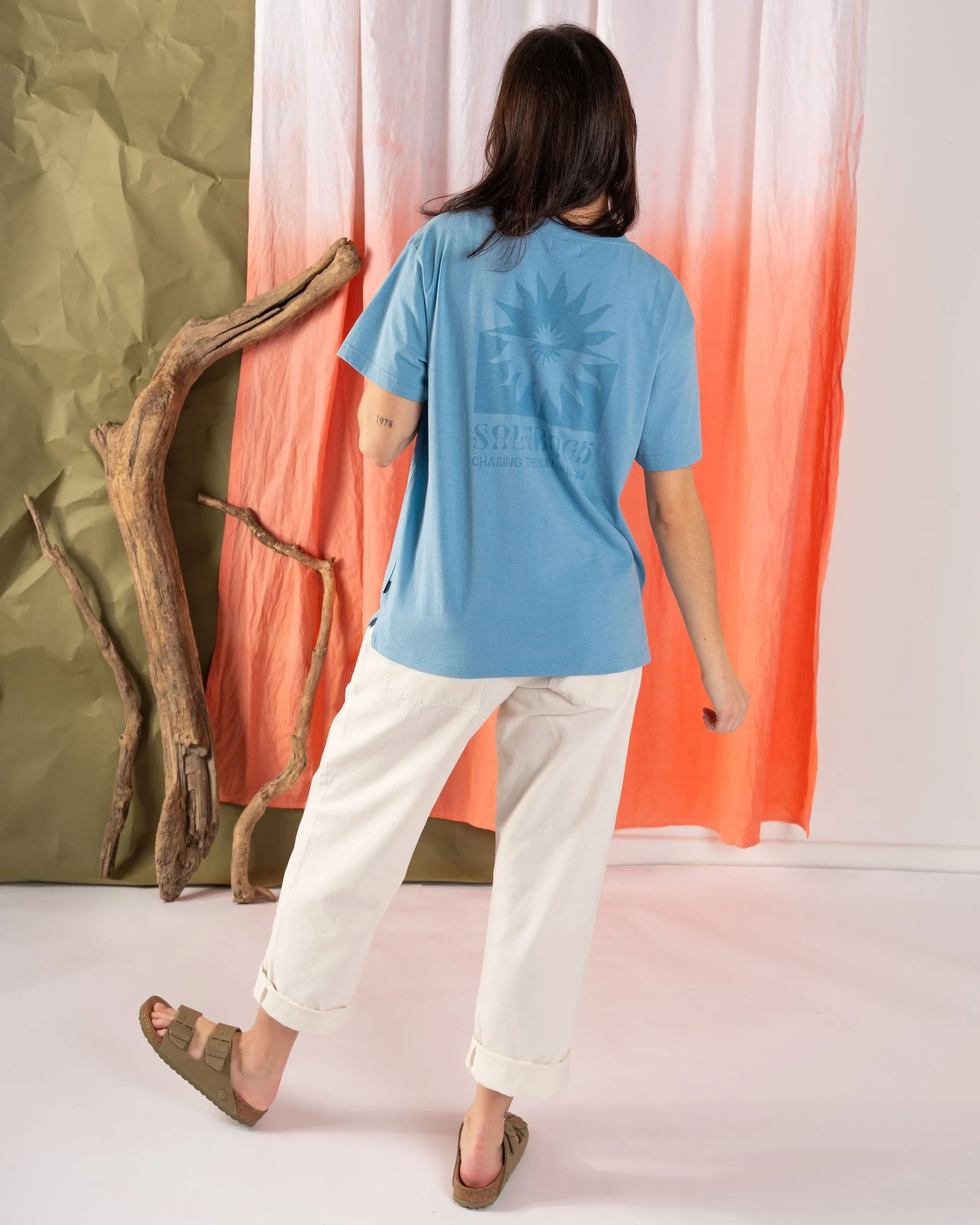 Roots  - Womens Oversized Short Sleeve T-Shirt - Blue LowImpact Manufacturing