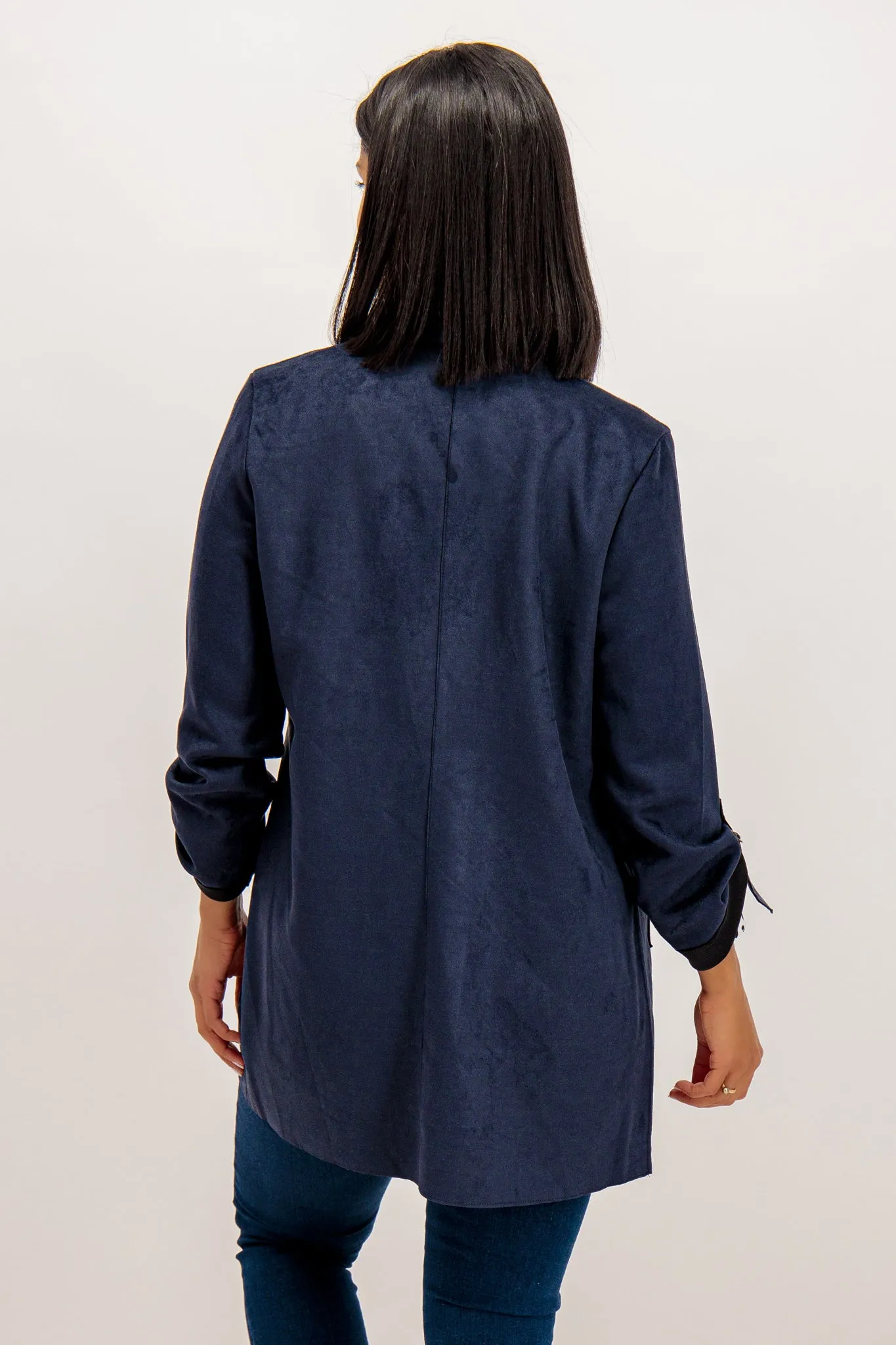 Practical Everyday Fit ErgonomicSleeveCut Rosalie Navy Faux Suede Coat
