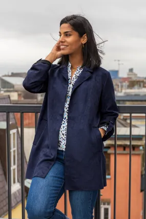 Rosalie Navy Faux Suede Coat ErgonomicSleeveCut