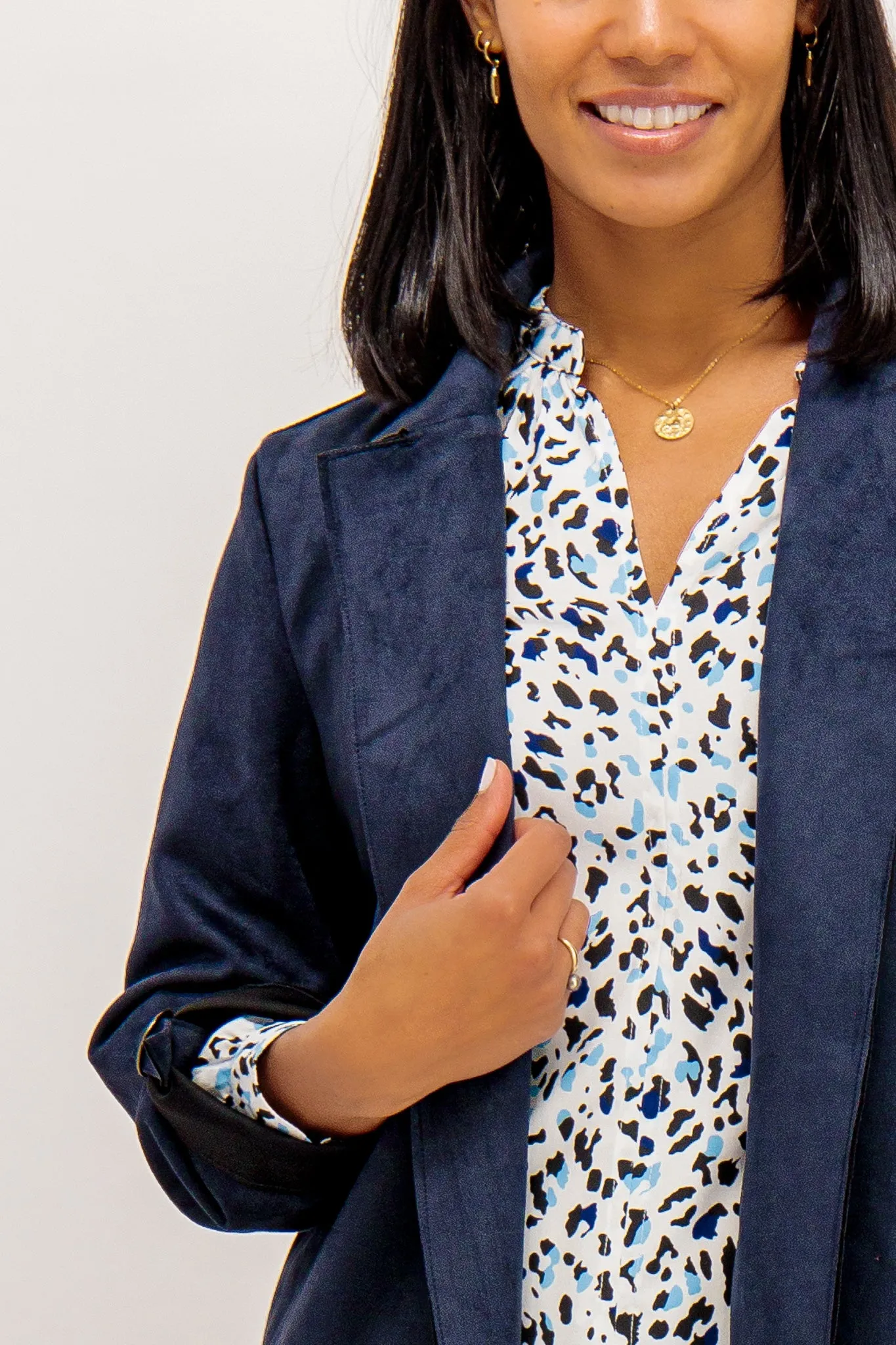 WindResistant Coating Rosalie Navy Faux Suede Coat