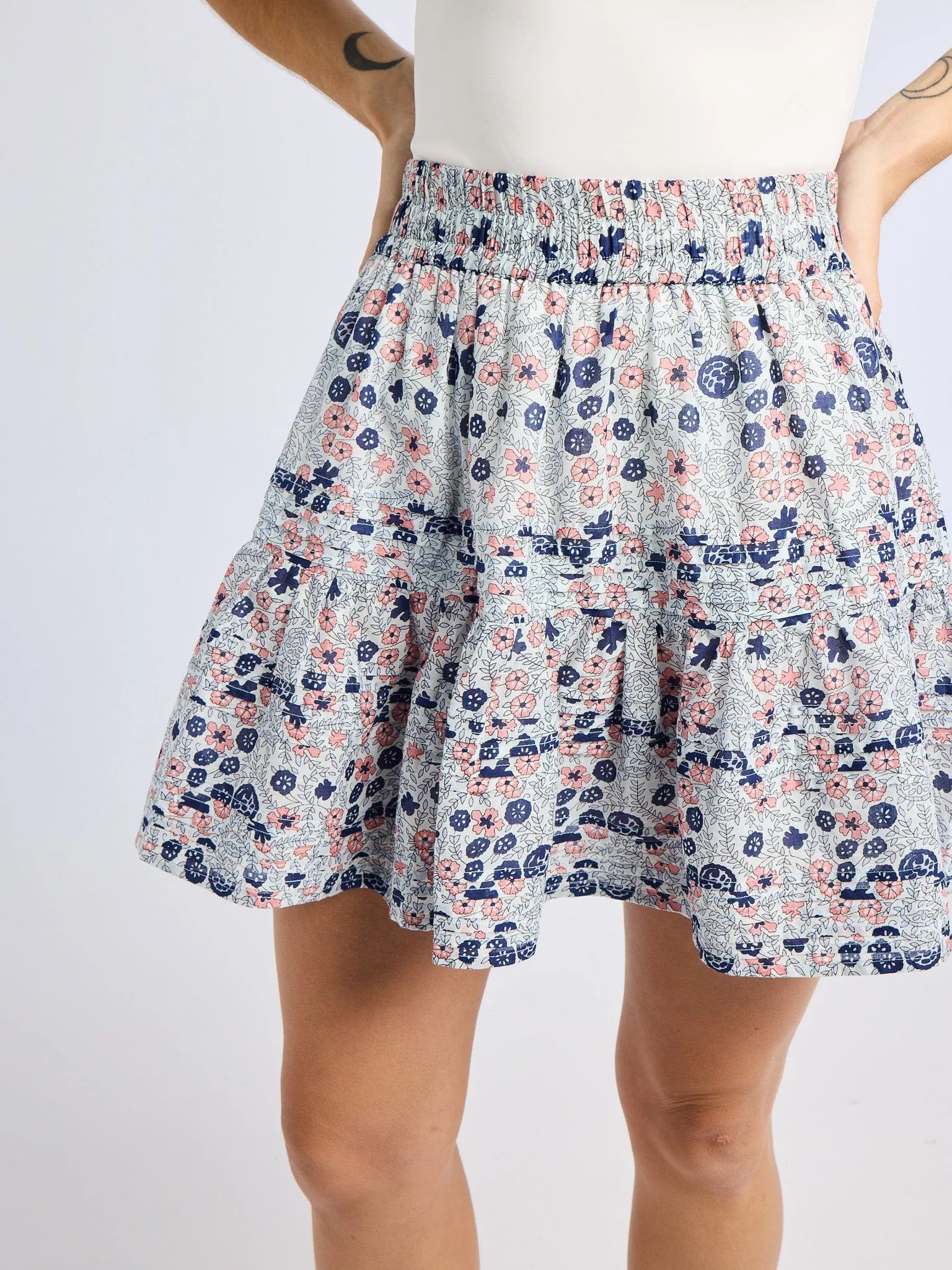Rowan Skirt in Navy Floral Dance Practice light colors