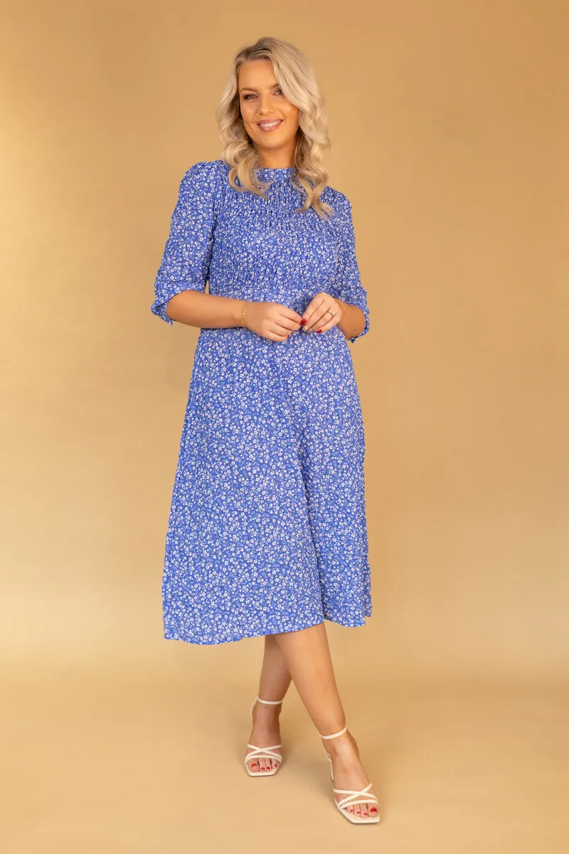 Roxy Blue Midi Smock Midi Dress Dreamy Texture