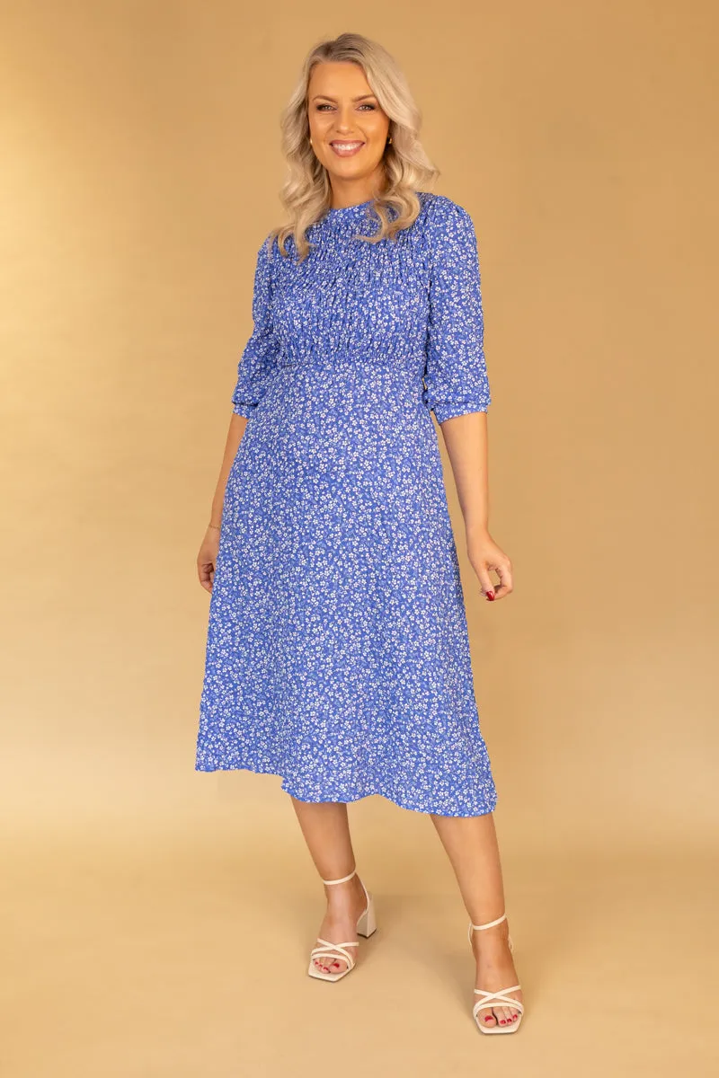 Roxy Blue Midi Smock Midi Dress Smooth Edge