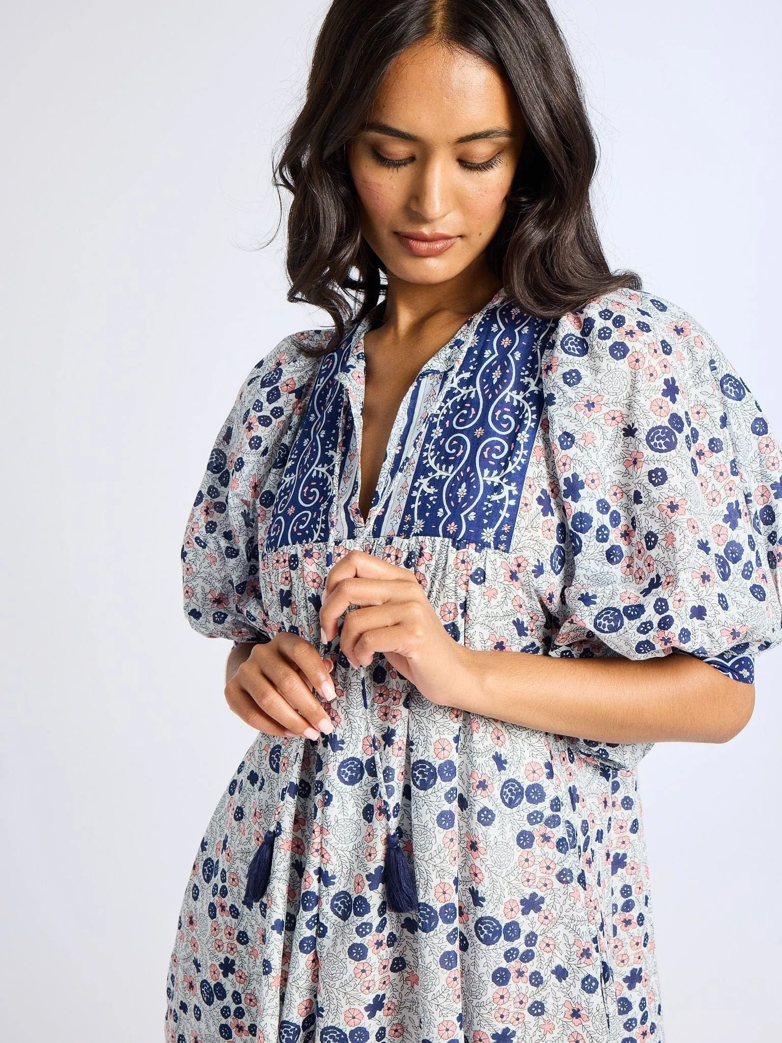 Work-to-Play Wear Casual Comfort Saffron Dress in Navy Floral