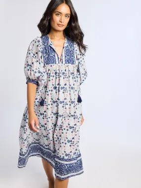 Saffron Dress in Navy Floral Soft Tones