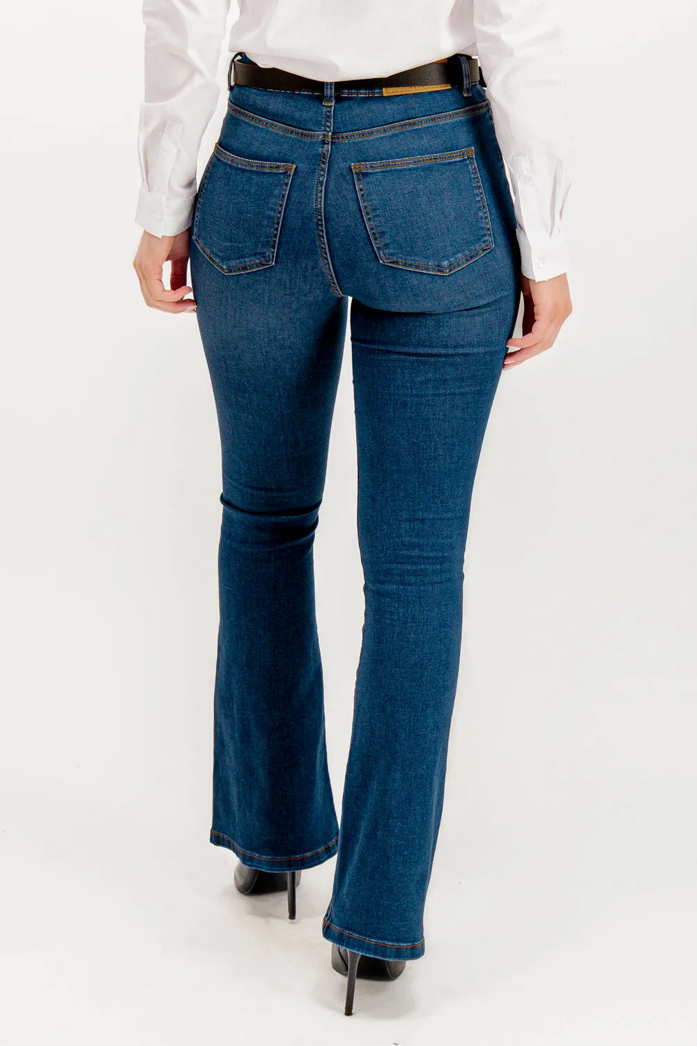 Sallie High Waisted Flare Blue Jeans Relaxed Style Soft Finish