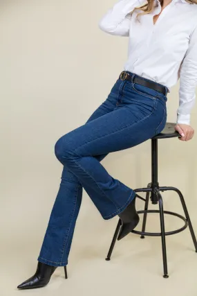 Sallie High Waisted Flare Blue Jeans Non Restrictive Cut