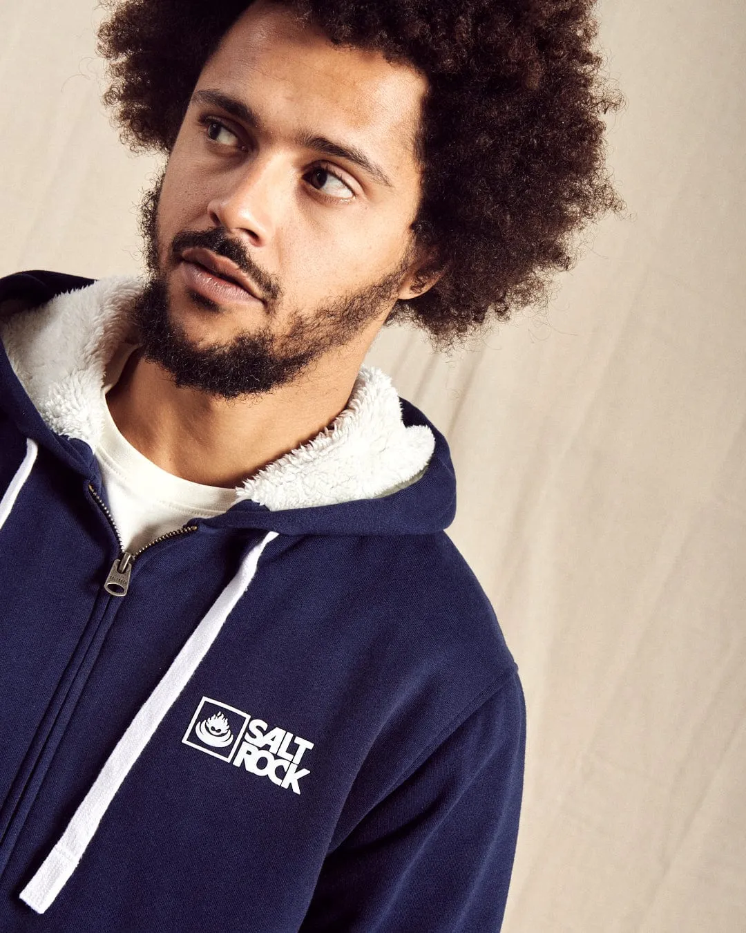 Saltrock Original - Mens Fur Lined Hoodie - Dark Blue Soft and Cozy Winter Apparel