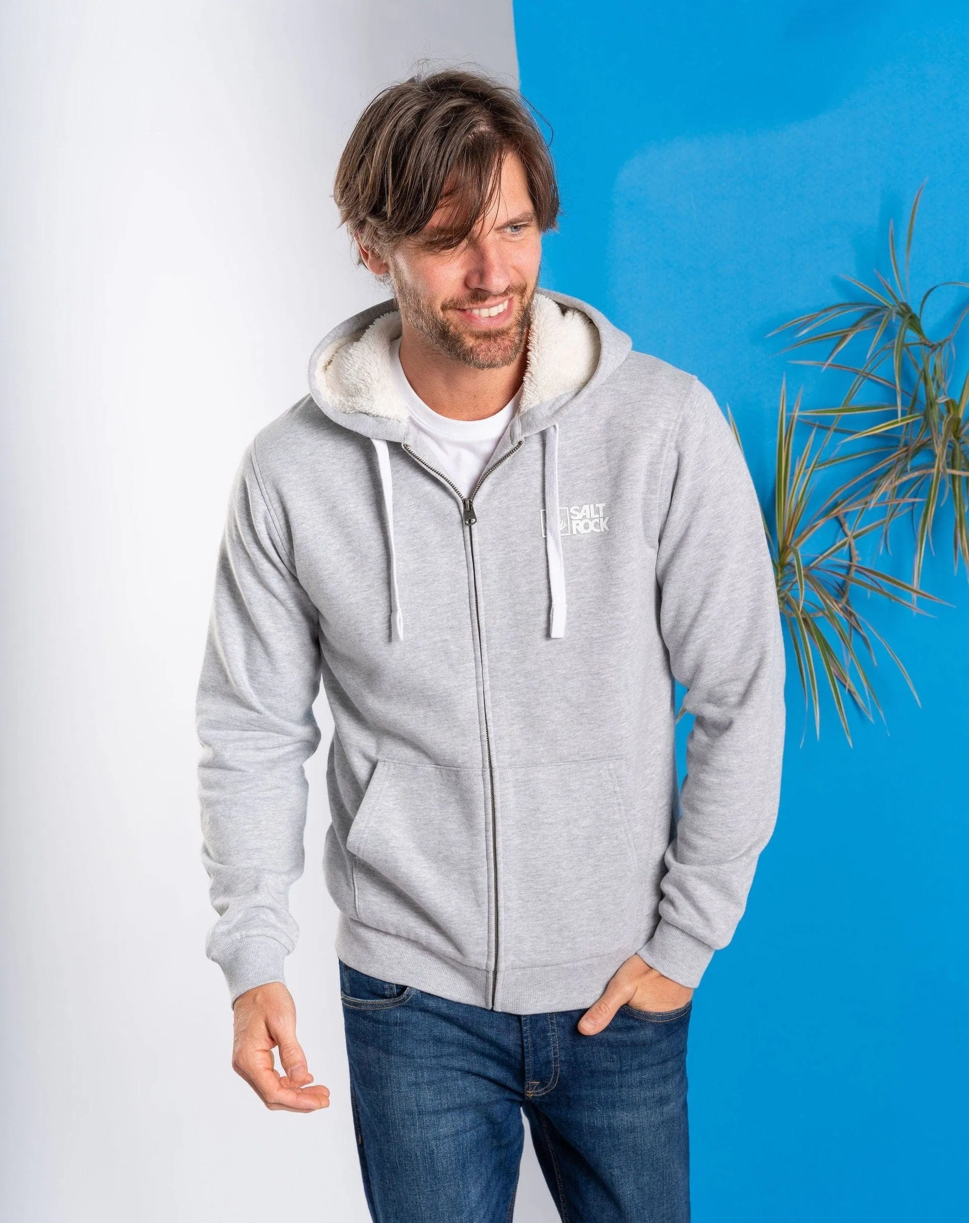 Saltrock Original - Mens Fur Lined Zip Hoodie - Grey Layered Knit