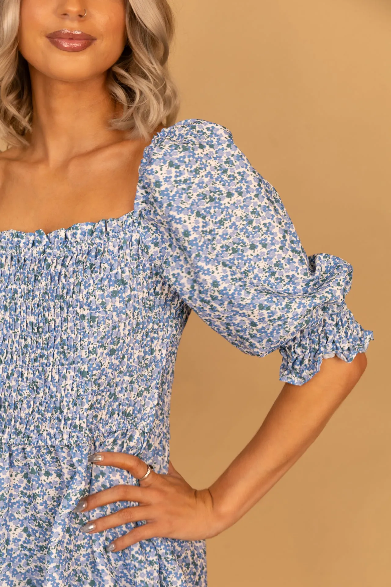 Sally Square Neck Ruched Mini Dress Relaxed Fit Golden Scene
