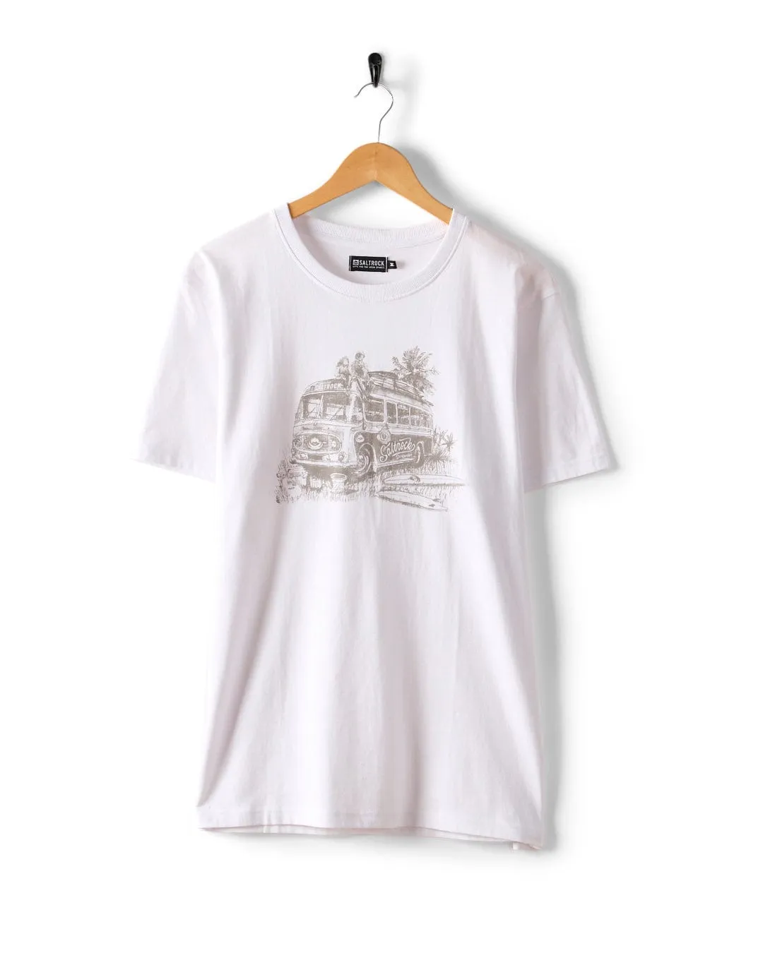 Stretchable Collar Band Surf Coach - Mens Short Sleeve T-Shirt - White