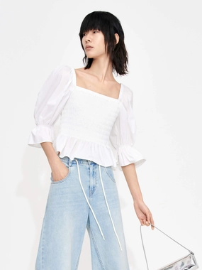 Gathered Front Smocked Top Chafe Free Lining
