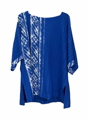 Blue Top 3/4 Sleeve Ming Wang, Size L FourWayStretchFabric SlimFitAdaptation