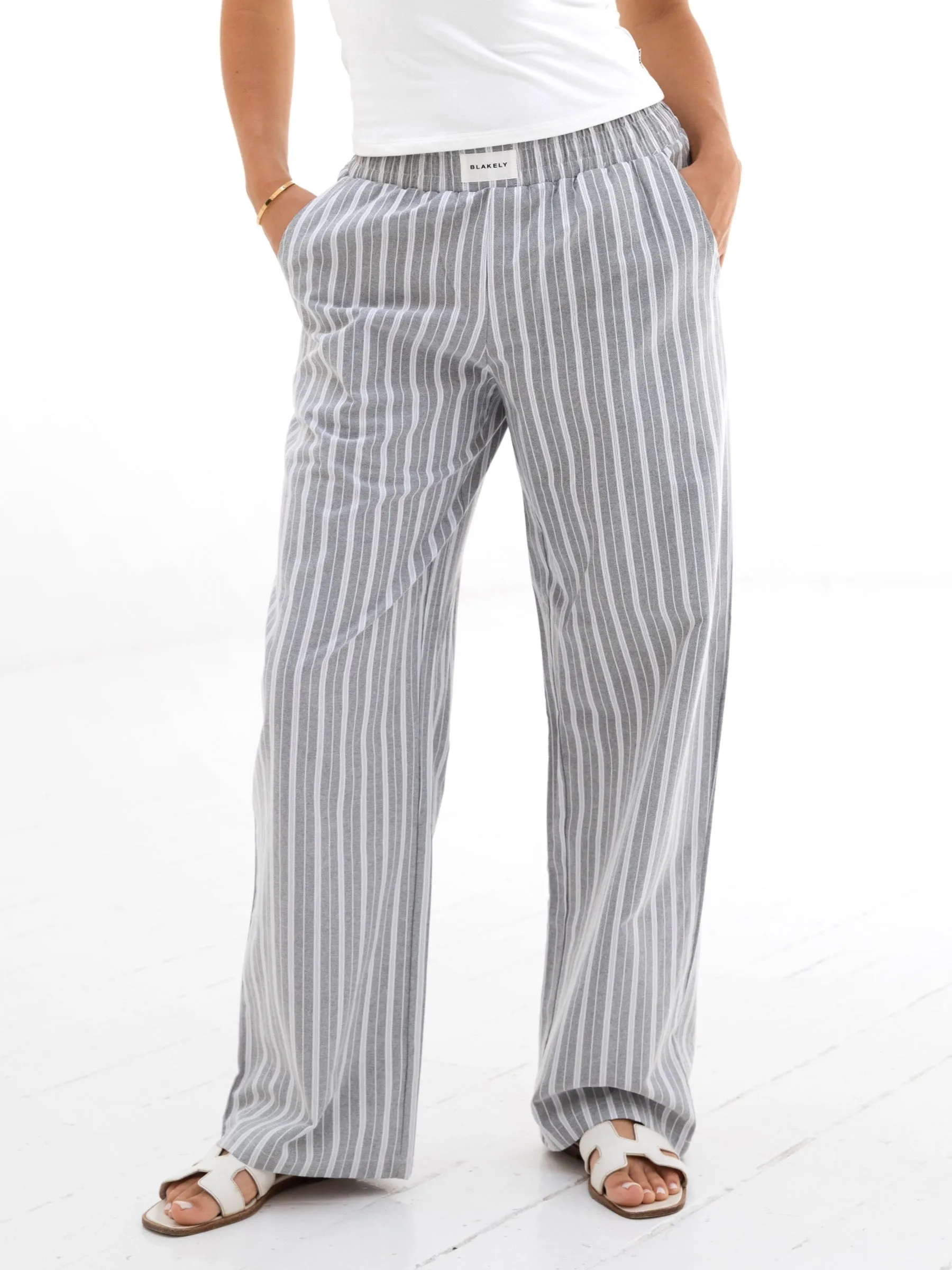 Elena Stripe Trousers - Grey Lifestyle Fit