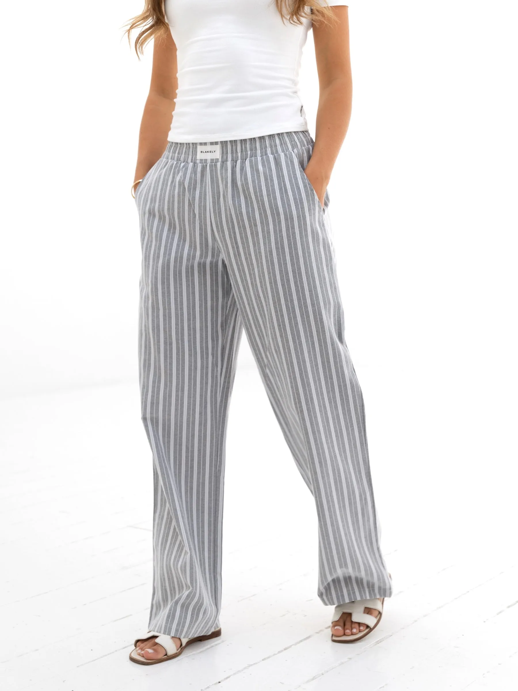 Base Fit Piece Elena Stripe Trousers - Grey