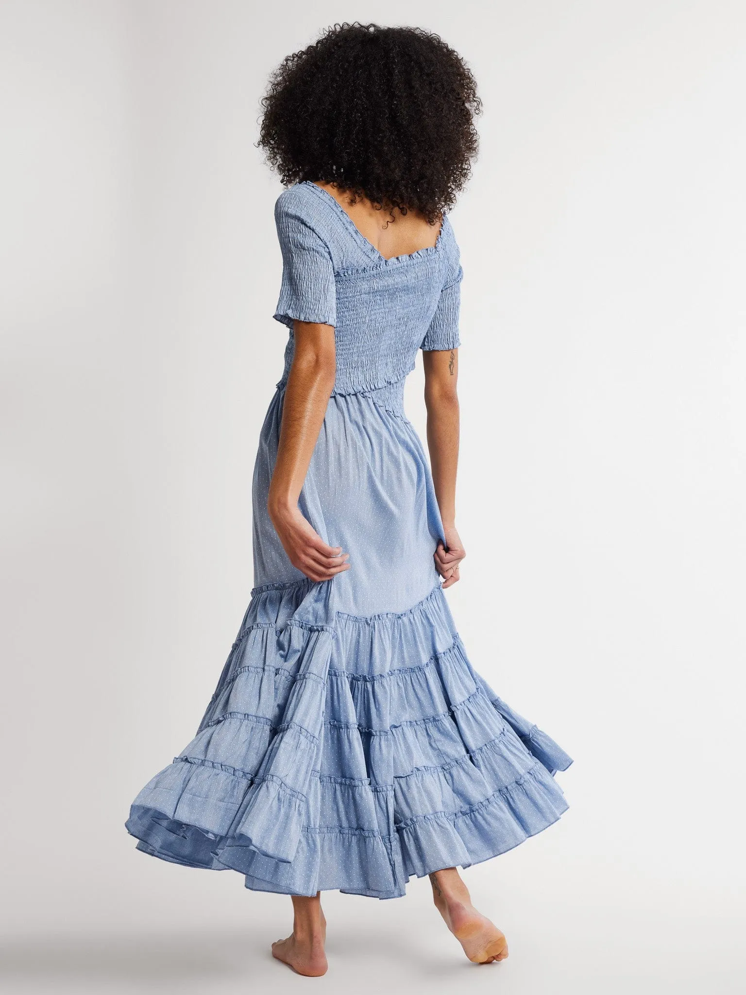 Natural Wrap Relaxed Wear Celia Dress in Chambray Polka Dot