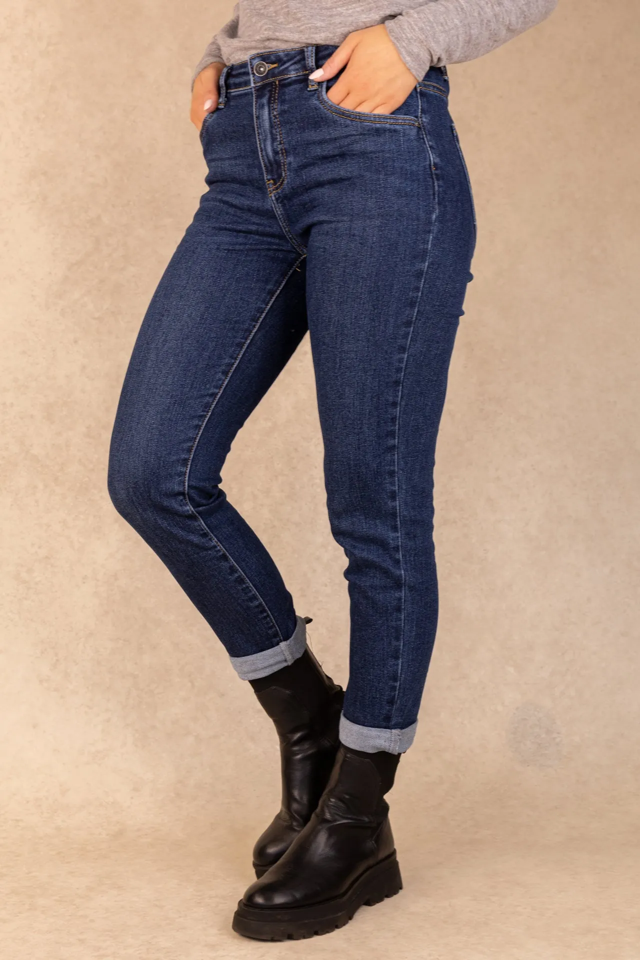 MoistureControlLiner Toxik Dark Wash High Waisted Boyfriend Jeans