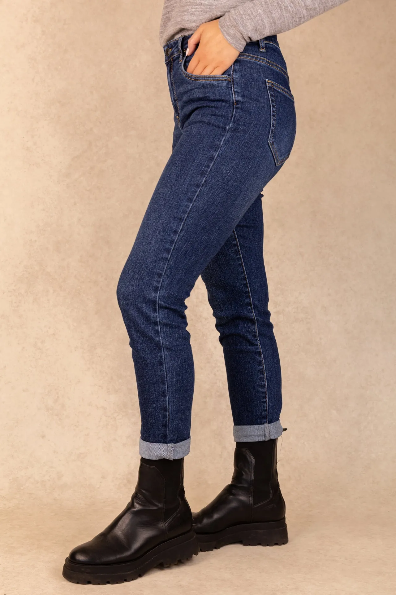 Smooth Finish No Wrinkle Toxik Dark Wash High Waisted Boyfriend Jeans