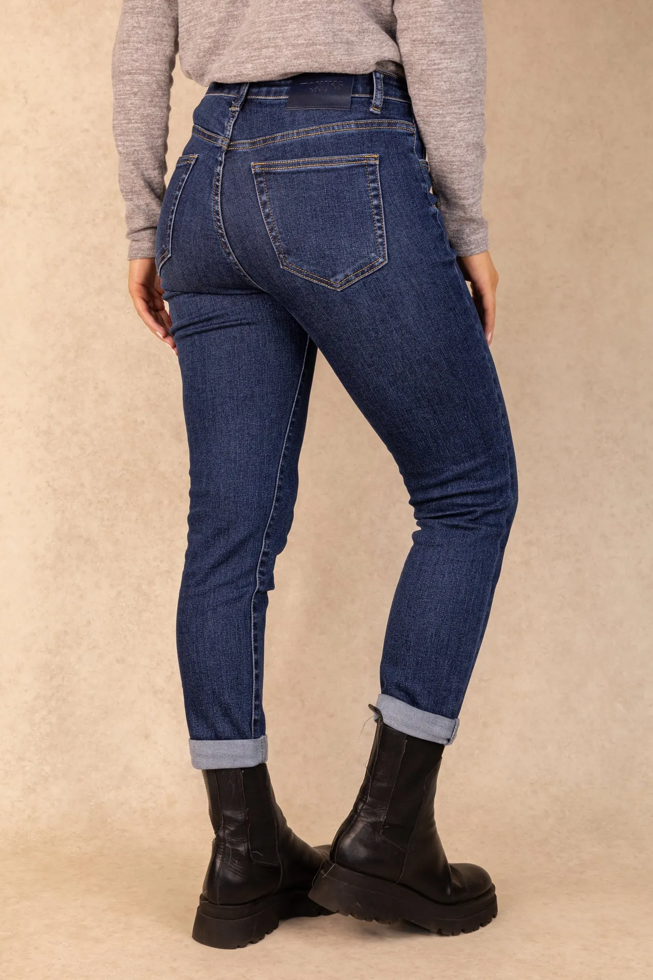 Seasonal Wear Cozy Stretch Toxik Dark Wash High Waisted Boyfriend Jeans