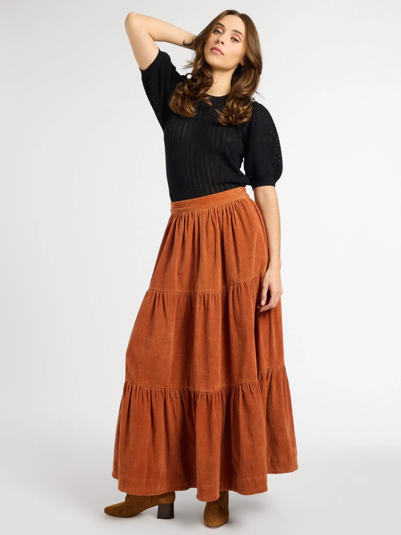 Minimalist Chic Paola Skirt in Cinnamon Cord