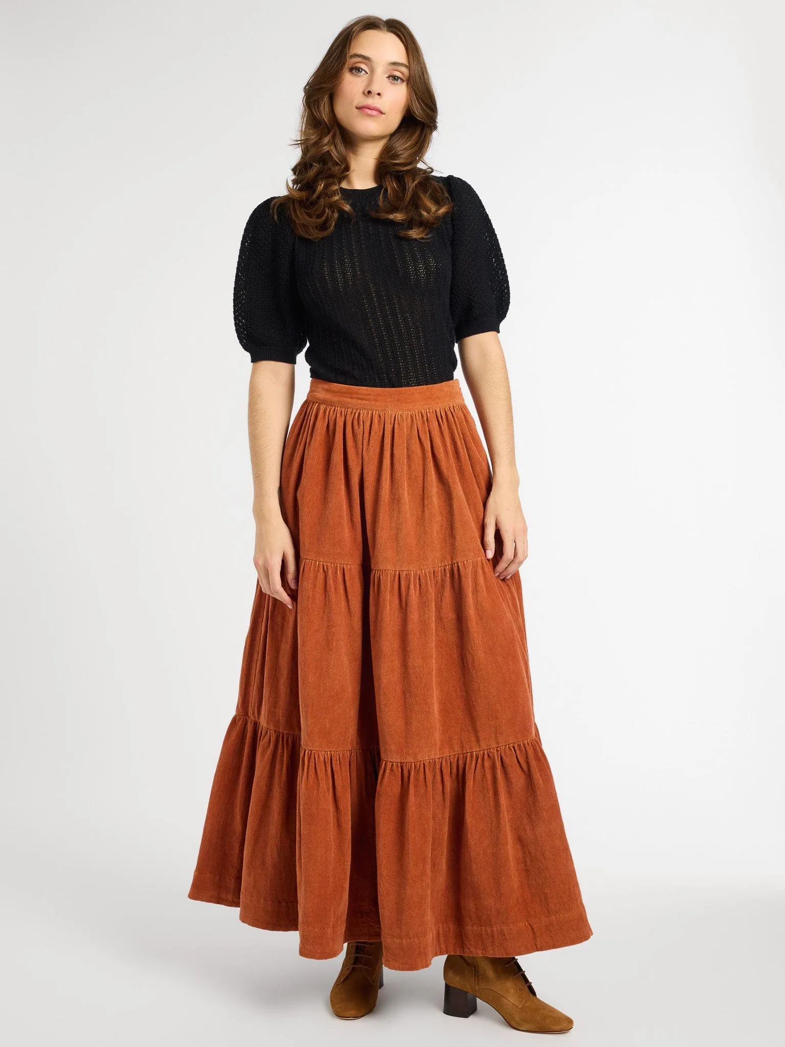 Cultural Event Lightweight Lining Paola Skirt in Cinnamon Cord