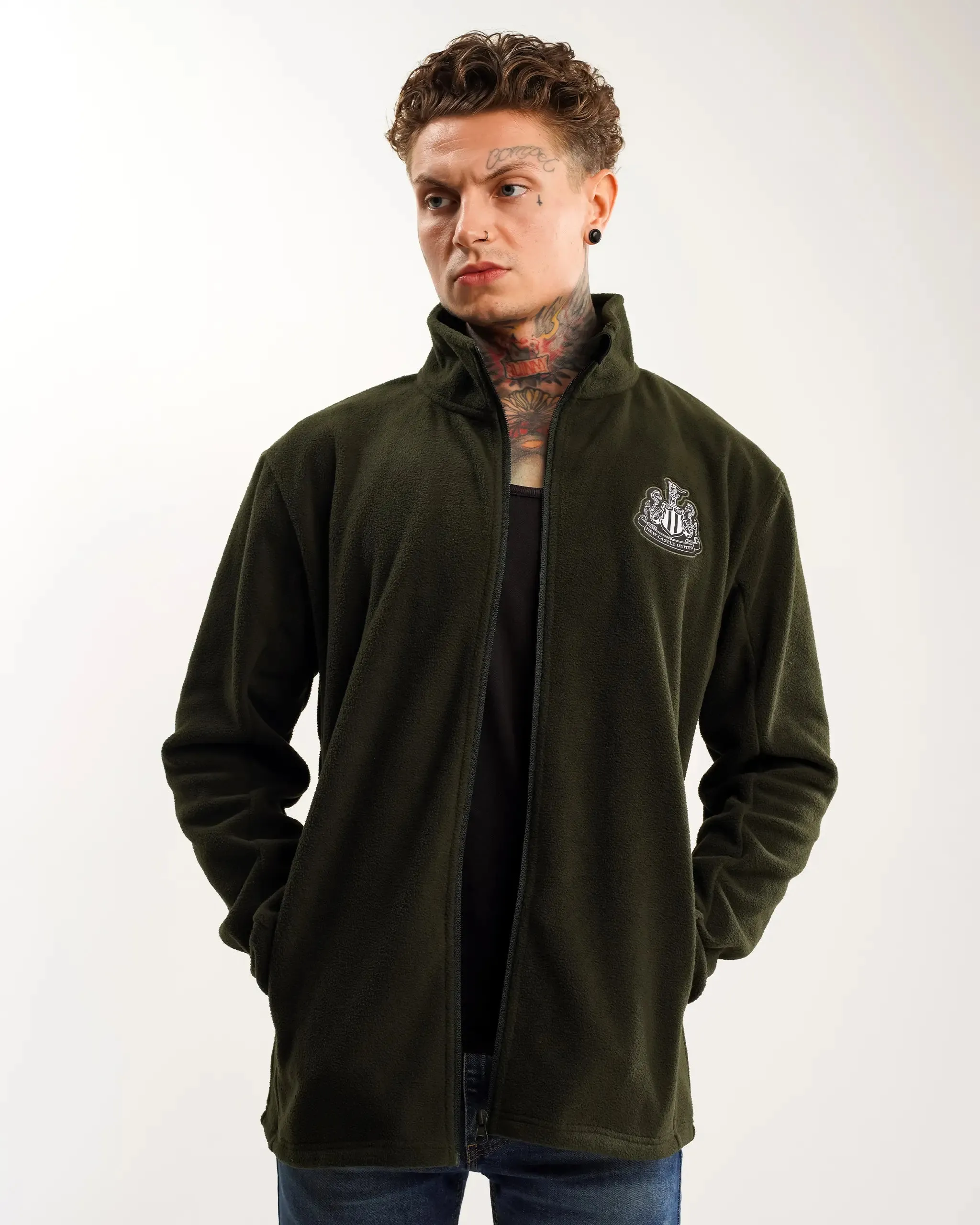 Soft Fleece Interior Newcastle United Men's Khaki Full Zip Fleece