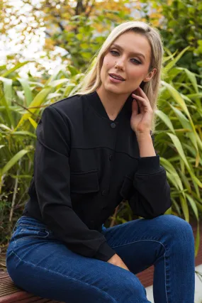 Reversible Dual Layer Sienna Cropped Black Bomber Jacket