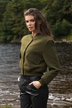 SoftshellMaterial Ripstop Reinforcement Sienna Cropped Khaki Bomber Jacket
