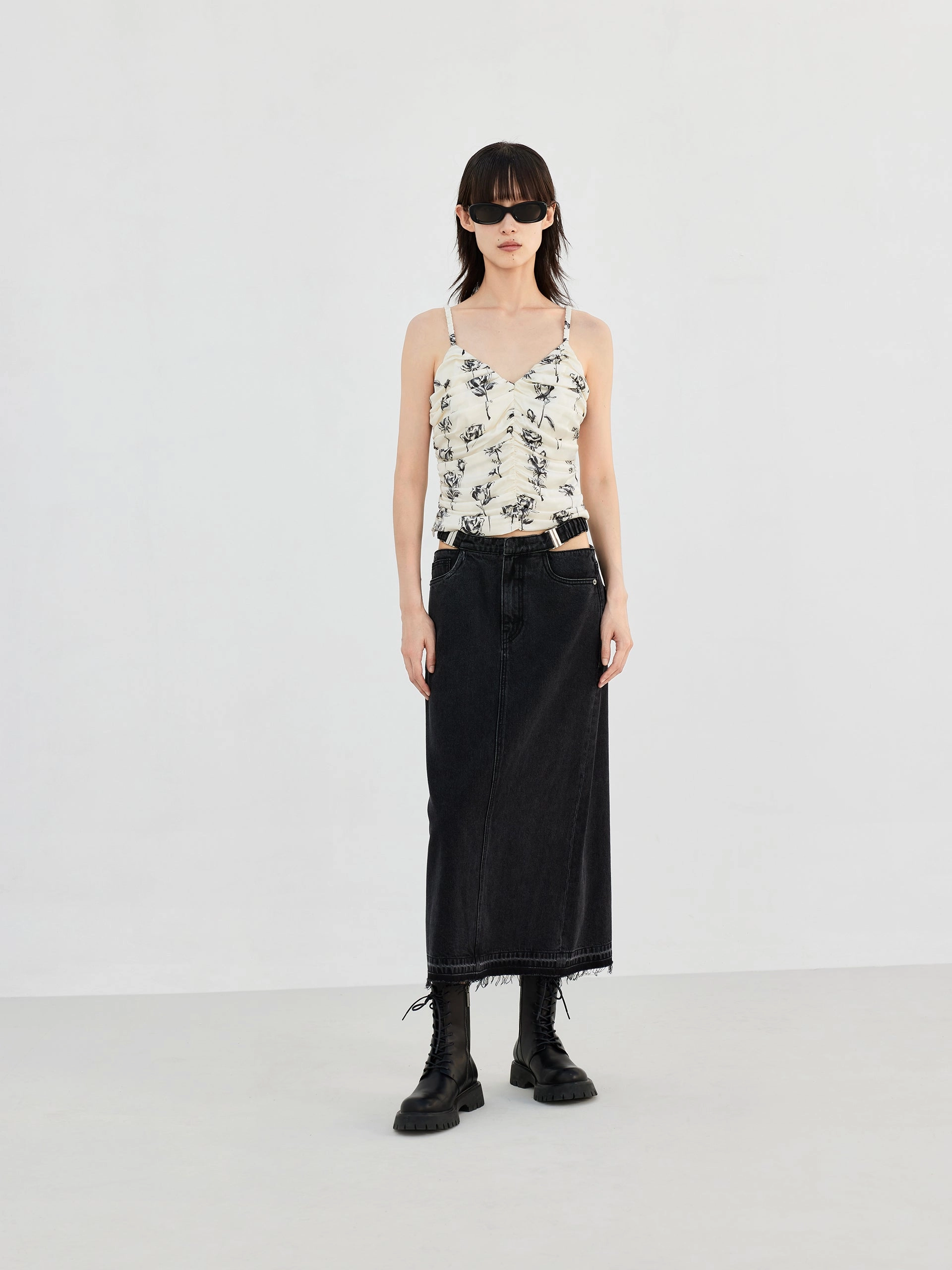 Snag Resistant Surface High Elasticity Fabric Silk Blend Floral Print Cami Top