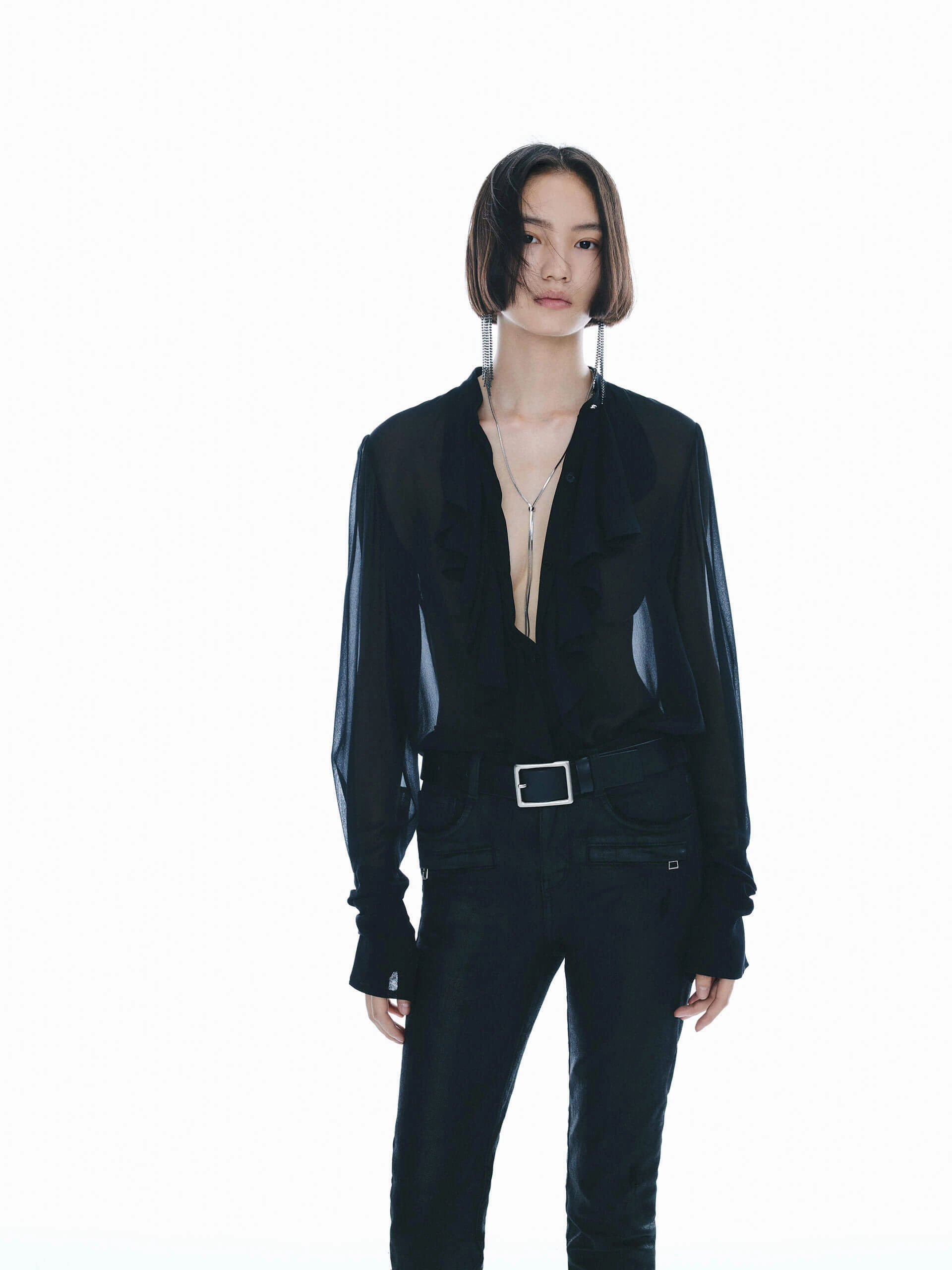 Quick Release Moisture Silk Ruffles Detail Blouse