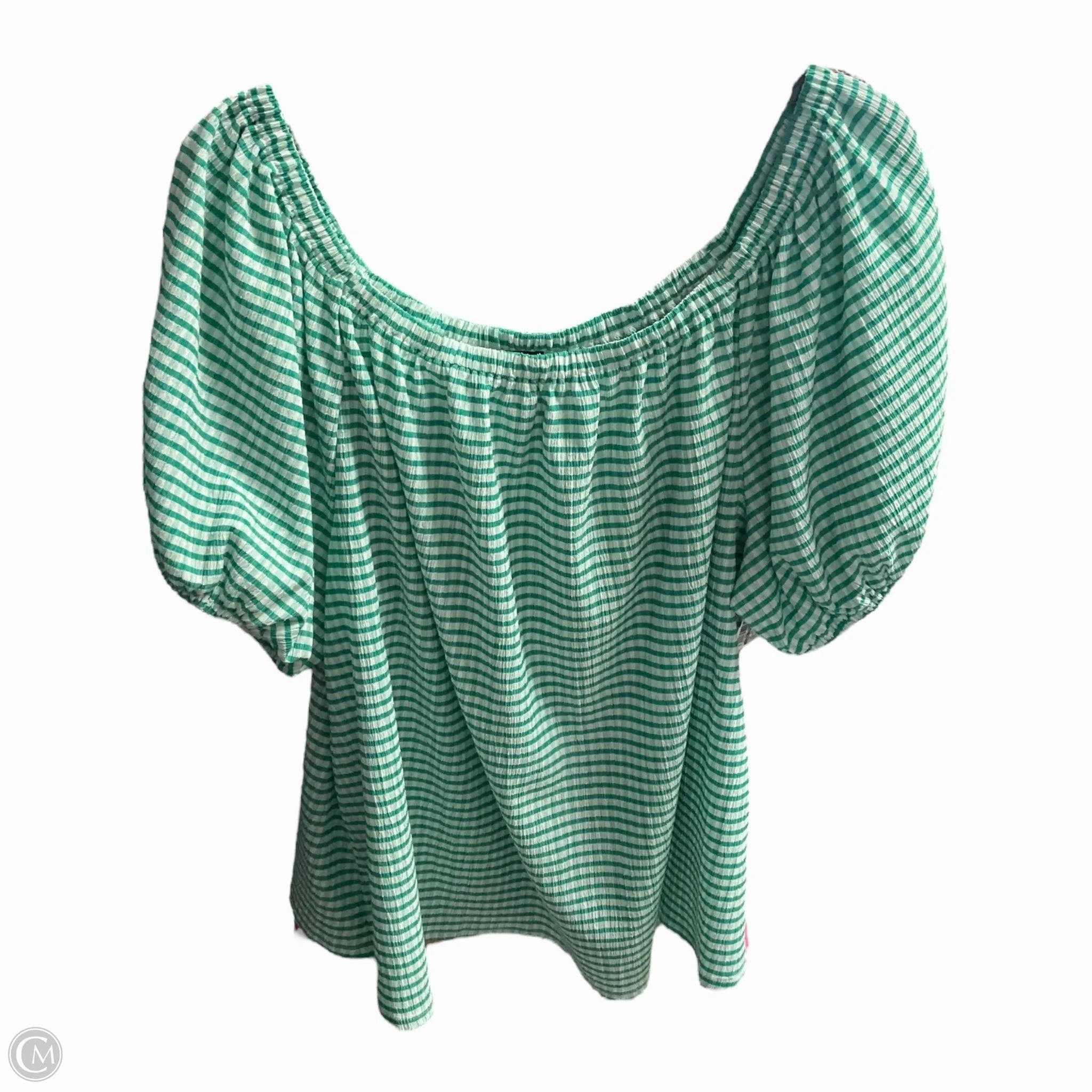 Top Short Sleeve By Lane Bryant In Green & White, Size: 2x Comfortable Cotton