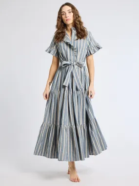 Victoria Dress in Chambray Stripe Halter-Neck Fluid Fabric