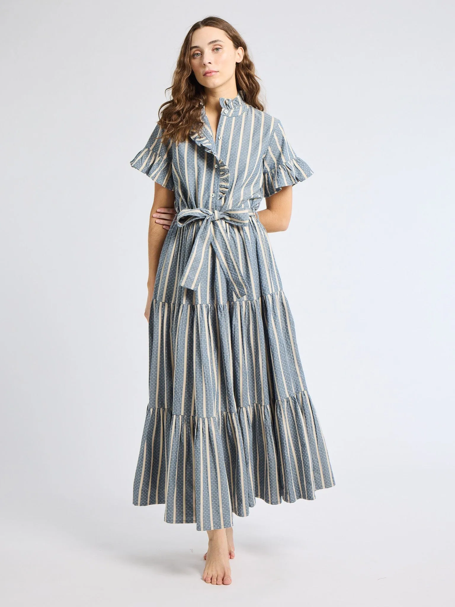 Victoria Dress in Chambray Stripe Sharp Fit