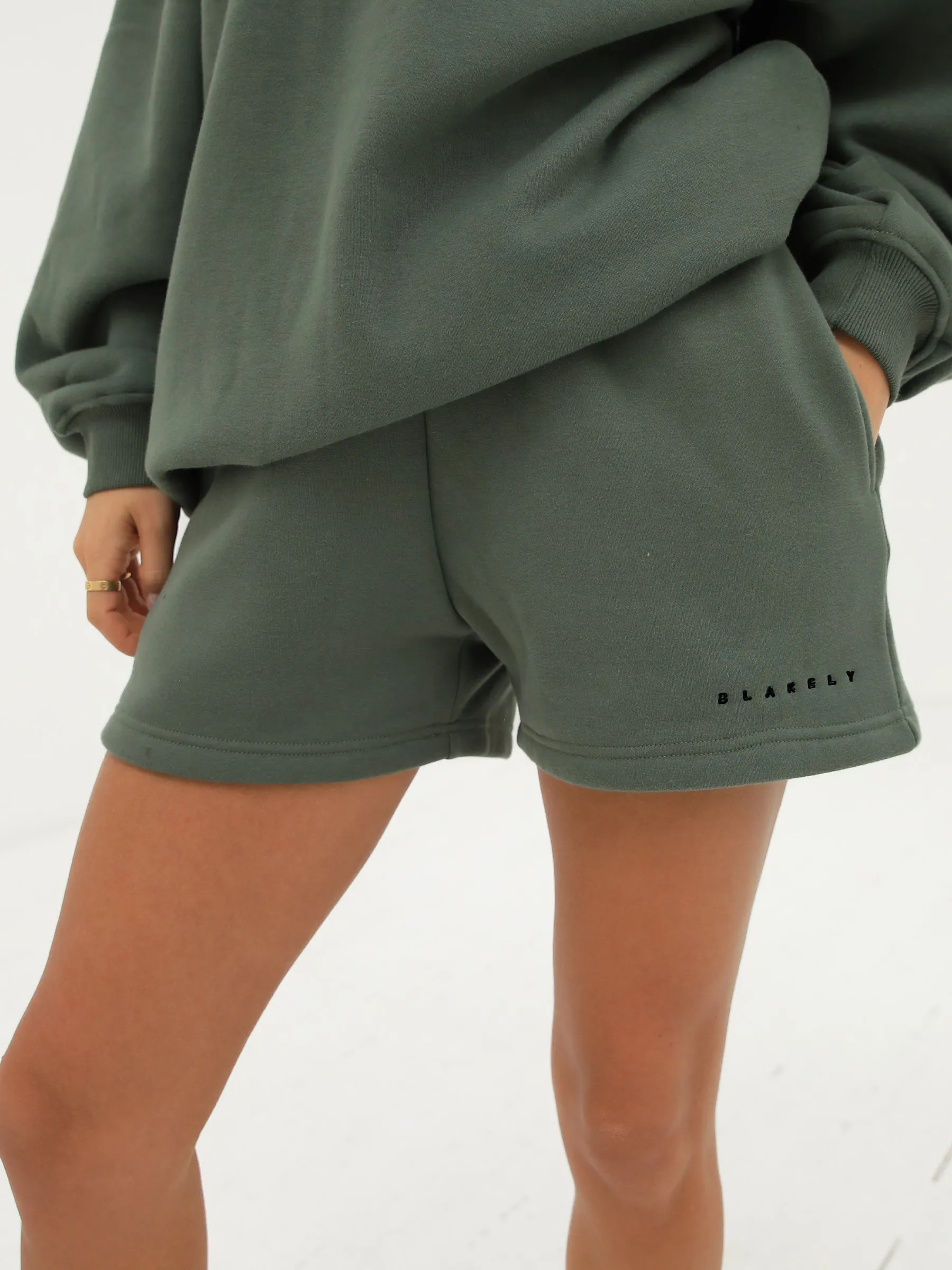 Comfortable Waistband Isabel Jogger Shorts - Khaki Green