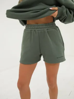 Multi Panel Cut Isabel Jogger Shorts - Khaki Green