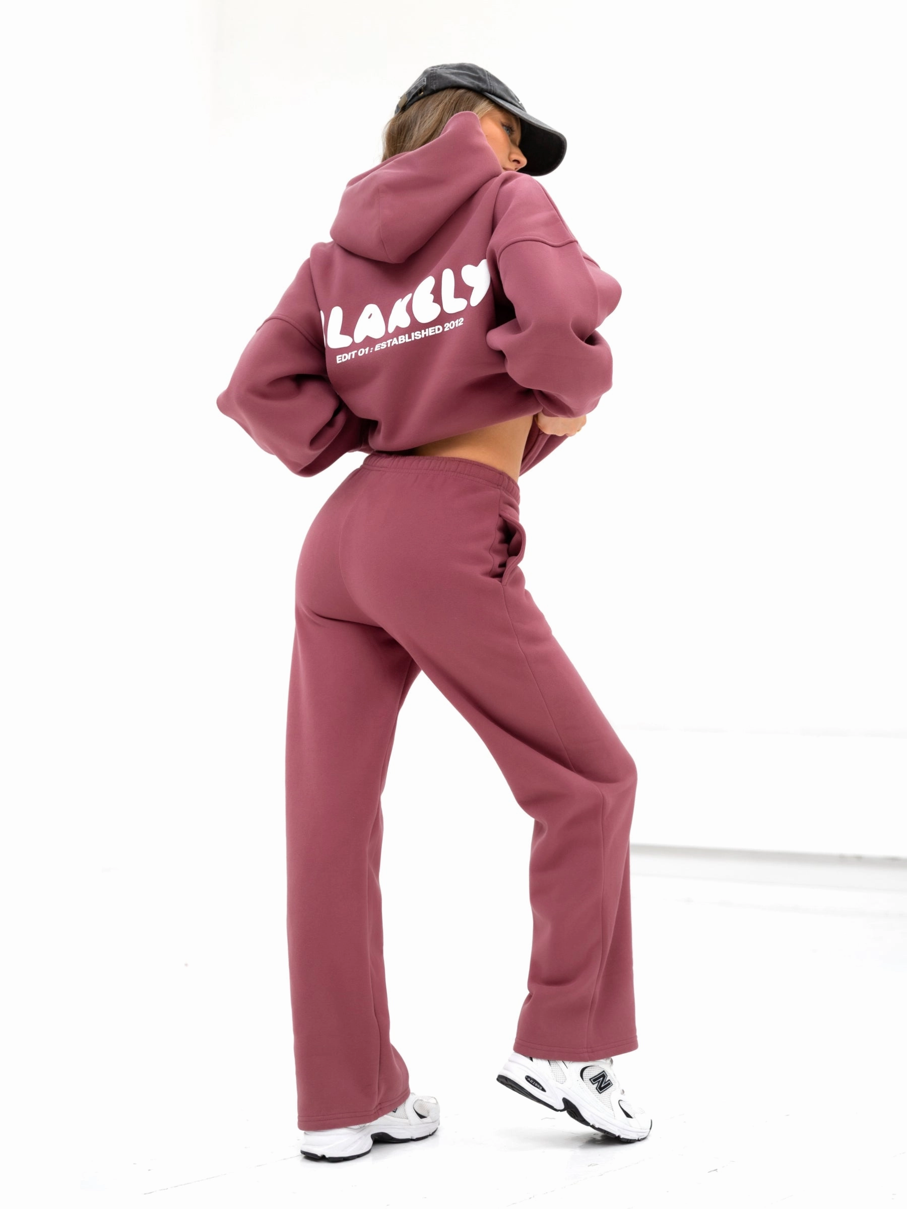 Soft Touch Material Cloud Print Wide Leg Sweatpants - Dark Pink