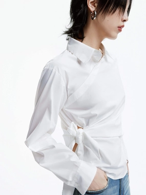 Slanted Placket Tie Shirt Durable Binding Thermal Regulating Textile